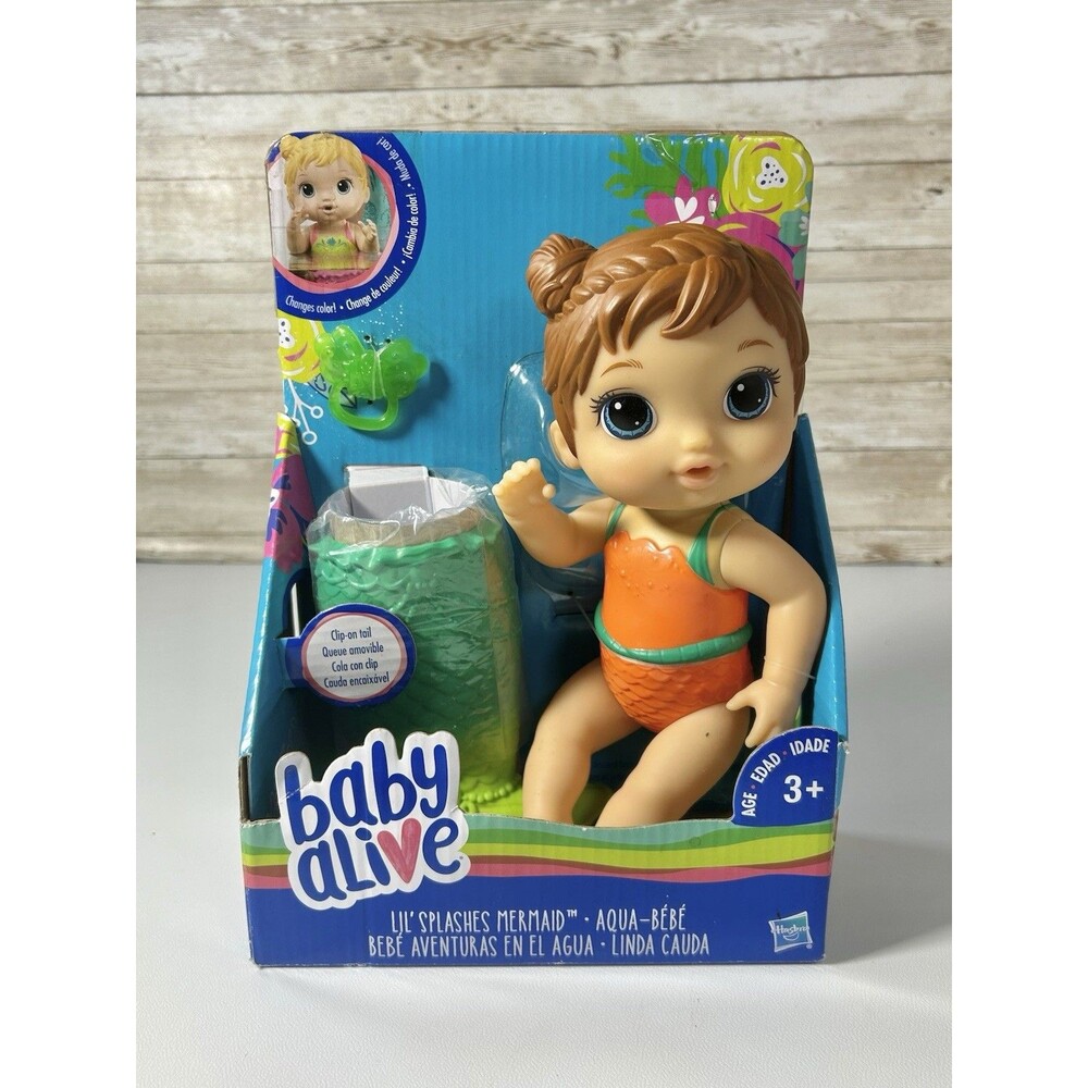 Baby Alive Lil' Splashes Mermaid water-play doll Hasbro 2018 Orange Swimsuit